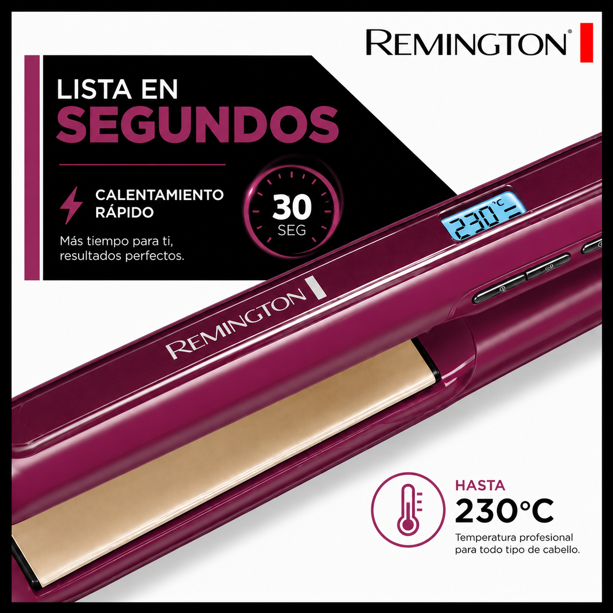 Plancha Remington Triple Infusión Keratina, Argán y Macadamia